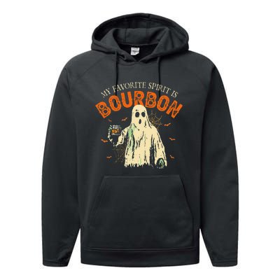 My Favorite Spirit Is Bourbon Funny Ghost Halloween Costume Gift Performance Fleece Hoodie