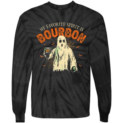 My Favorite Spirit Is Bourbon Funny Ghost Halloween Costume Gift Tie-Dye Long Sleeve Shirt