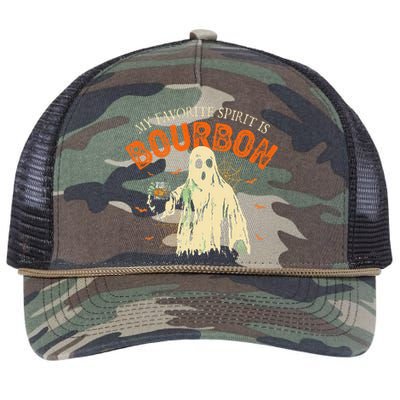 My Favorite Spirit Is Bourbon Funny Ghost Halloween Costume Gift Retro Rope Trucker Hat Cap