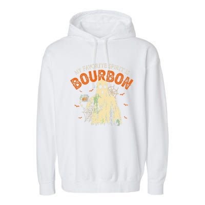 My Favorite Spirit Is Bourbon Funny Ghost Halloween Costume Gift Garment-Dyed Fleece Hoodie