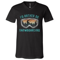 Mountains Funny Snowboarding I'd Rather Be Snowboarding V-Neck T-Shirt