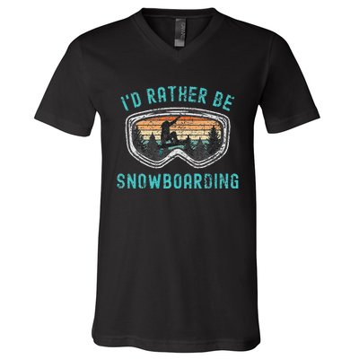 Mountains Funny Snowboarding I'd Rather Be Snowboarding V-Neck T-Shirt