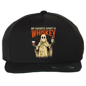 My Favorite Spirit Is Whiskey Funny Ghost Spooky Season Wool Snapback Cap