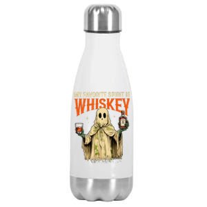 My Favorite Spirit Is Whiskey Funny Ghost Spooky Season Stainless Steel Insulated Water Bottle