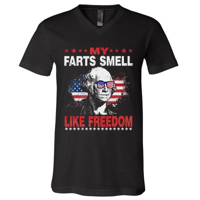 My Farts Smell Like Freedom 4th Of July For Patriotic Of Usa V-Neck T-Shirt