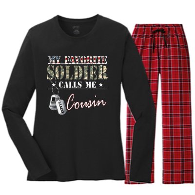 My Favorite Soldier Calls Me Cousin Military Family Costume Women's Long Sleeve Flannel Pajama Set 