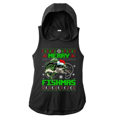 Merry Fishmas Santa Bass Fish Christmas Fishing Ugly Sweater Meaningful Gift Ladies PosiCharge Tri-Blend Wicking Draft Hoodie Tank