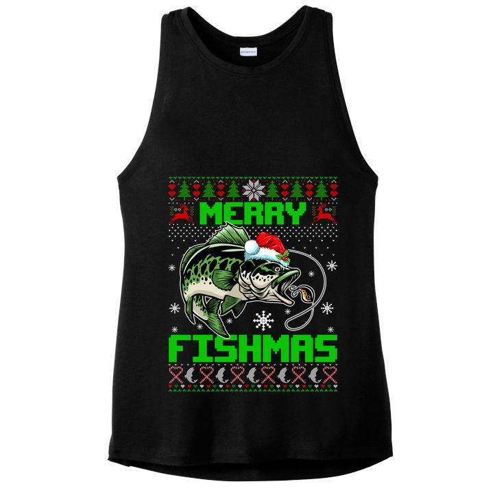 Merry Fishmas Santa Bass Fish Christmas Fishing Ugly Sweater Meaningful Gift Ladies PosiCharge Tri-Blend Wicking Tank