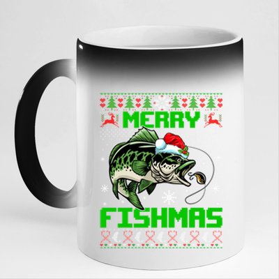 Merry Fishmas Santa Bass Fish Christmas Fishing Ugly Sweater Meaningful Gift 11oz Black Color Changing Mug