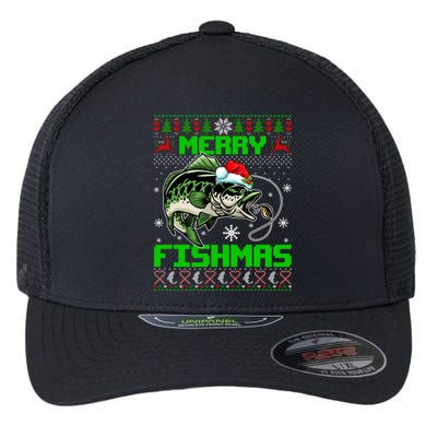 Merry Fishmas Santa Bass Fish Christmas Fishing Ugly Sweater Meaningful Gift Flexfit Unipanel Trucker Cap