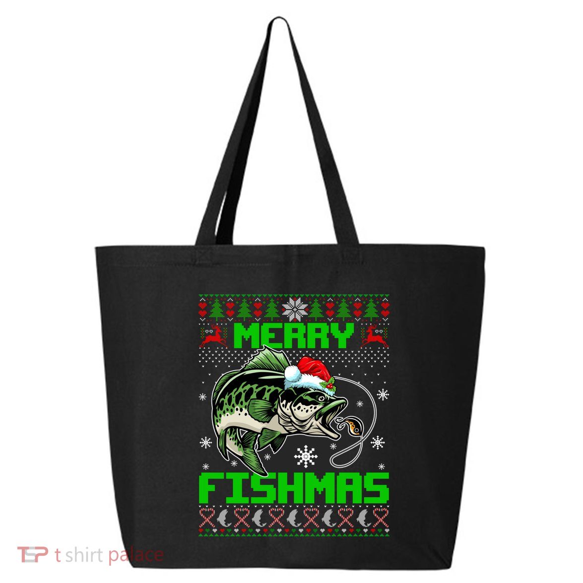 Merry Fishmas Santa Bass Fish Christmas Fishing Ugly Sweater Meaningful Gift 25L Jumbo Tote