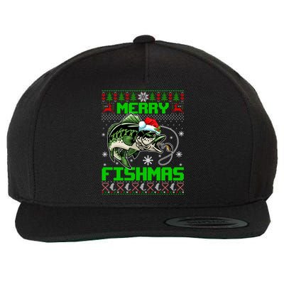 Merry Fishmas Santa Bass Fish Christmas Fishing Ugly Sweater Meaningful Gift Wool Snapback Cap