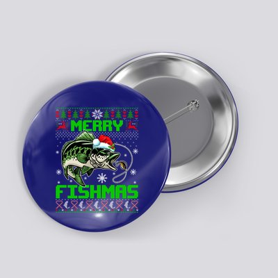 Merry Fishmas Santa Bass Fish Christmas Fishing Ugly Sweater Meaningful Gift Button