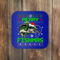 Merry Fishmas Santa Bass Fish Christmas Fishing Ugly Sweater Meaningful Gift Coaster