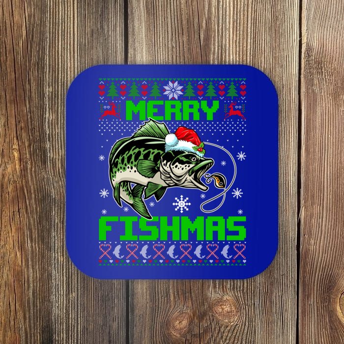 Merry Fishmas Santa Bass Fish Christmas Fishing Ugly Sweater Meaningful Gift Coaster