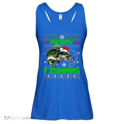 Merry Fishmas Santa Bass Fish Christmas Fishing Ugly Sweater Meaningful Gift Ladies Essential Flowy Tank