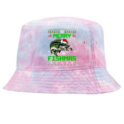 Merry Fishmas Santa Bass Fish Christmas Fishing Ugly Sweater Meaningful Gift Tie-Dyed Bucket Hat