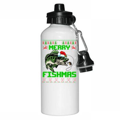 Merry Fishmas Santa Bass Fish Christmas Fishing Ugly Sweater Meaningful Gift Aluminum Water Bottle 