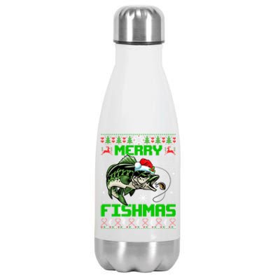 Merry Fishmas Santa Bass Fish Christmas Fishing Ugly Sweater Meaningful Gift Stainless Steel Insulated Water Bottle