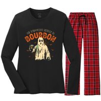 My Favorite Spirit Is Bourbon Funny Ghost Halloween Costume Women's Long Sleeve Flannel Pajama Set 