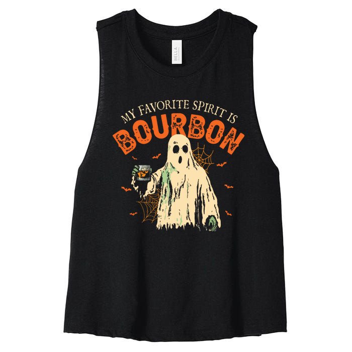 My Favorite Spirit Is Bourbon Funny Ghost Halloween Costume Women's Racerback Cropped Tank