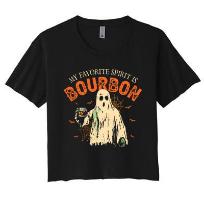 My Favorite Spirit Is Bourbon Funny Ghost Halloween Costume Women's Crop Top Tee