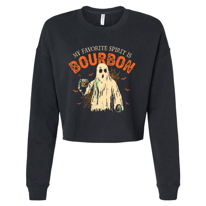 My Favorite Spirit Is Bourbon Funny Ghost Halloween Costume Cropped Pullover Crew