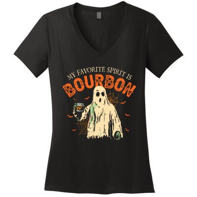 My Favorite Spirit Is Bourbon Funny Ghost Halloween Costume Women's V-Neck T-Shirt