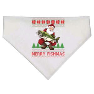 Merry Fishmas Santa Fishing Ugly Christmas Sweater Style Gift USA-Made Doggie Bandana