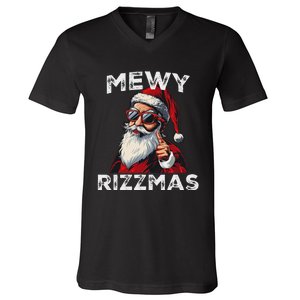 Mewy Funny Santa Mewing Joke Rizz Christmas V-Neck T-Shirt