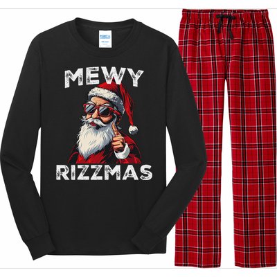 Mewy Funny Santa Mewing Joke Rizz Christmas Long Sleeve Pajama Set