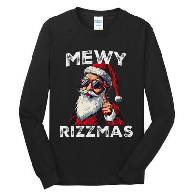 Mewy Funny Santa Mewing Joke Rizz Christmas Tall Long Sleeve T-Shirt