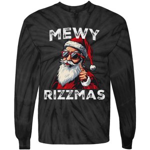 Mewy Funny Santa Mewing Joke Rizz Christmas Tie-Dye Long Sleeve Shirt