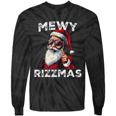 Mewy Funny Santa Mewing Joke Rizz Christmas Tie-Dye Long Sleeve Shirt