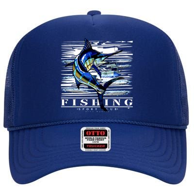 Marlin Fishing Sport Club High Crown Mesh Back Trucker Hat