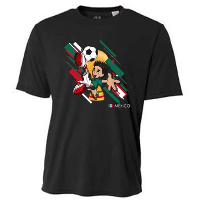 Mexico Football Soccer Playing Soccer Goal Dabbing Cooling Performance Crew T-Shirt