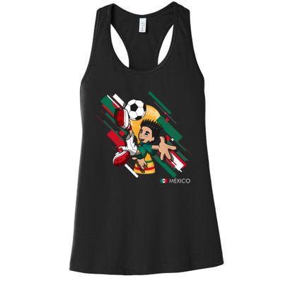 Mexico Football Soccer Playing Soccer Goal Dabbing Women's Racerback Tank