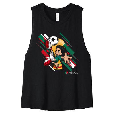 Mexico Football Soccer Playing Soccer Goal Dabbing Women's Racerback Cropped Tank