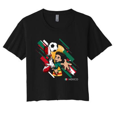 Mexico Football Soccer Playing Soccer Goal Dabbing Women's Crop Top Tee