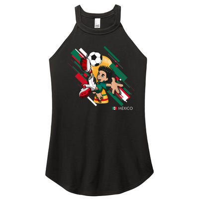 Mexico Football Soccer Playing Soccer Goal Dabbing Women’s Perfect Tri Rocker Tank