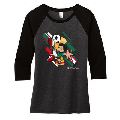 Mexico Football Soccer Playing Soccer Goal Dabbing Women's Tri-Blend 3/4-Sleeve Raglan Shirt