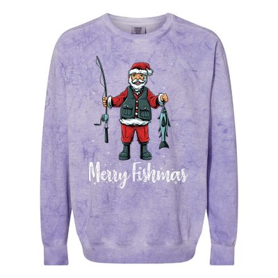 Merry Fishmas Santa Christmas Fisherman Colorblast Crewneck Sweatshirt