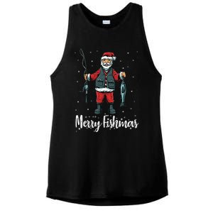 Merry Fishmas Santa Christmas Fisherman Ladies PosiCharge Tri-Blend Wicking Tank