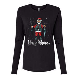 Merry Fishmas Santa Christmas Fisherman Womens Cotton Relaxed Long Sleeve T-Shirt