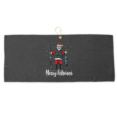 Merry Fishmas Santa Christmas Fisherman Large Microfiber Waffle Golf Towel