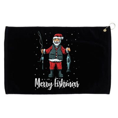 Merry Fishmas Santa Christmas Fisherman Grommeted Golf Towel