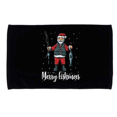 Merry Fishmas Santa Christmas Fisherman Microfiber Hand Towel