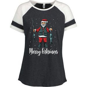 Merry Fishmas Santa Christmas Fisherman Enza Ladies Jersey Colorblock Tee