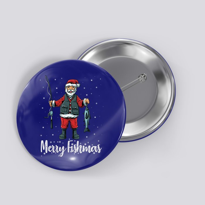 Merry Fishmas Santa Christmas Fisherman Button