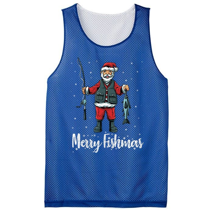 Merry Fishmas Santa Christmas Fisherman Mesh Reversible Basketball Jersey Tank